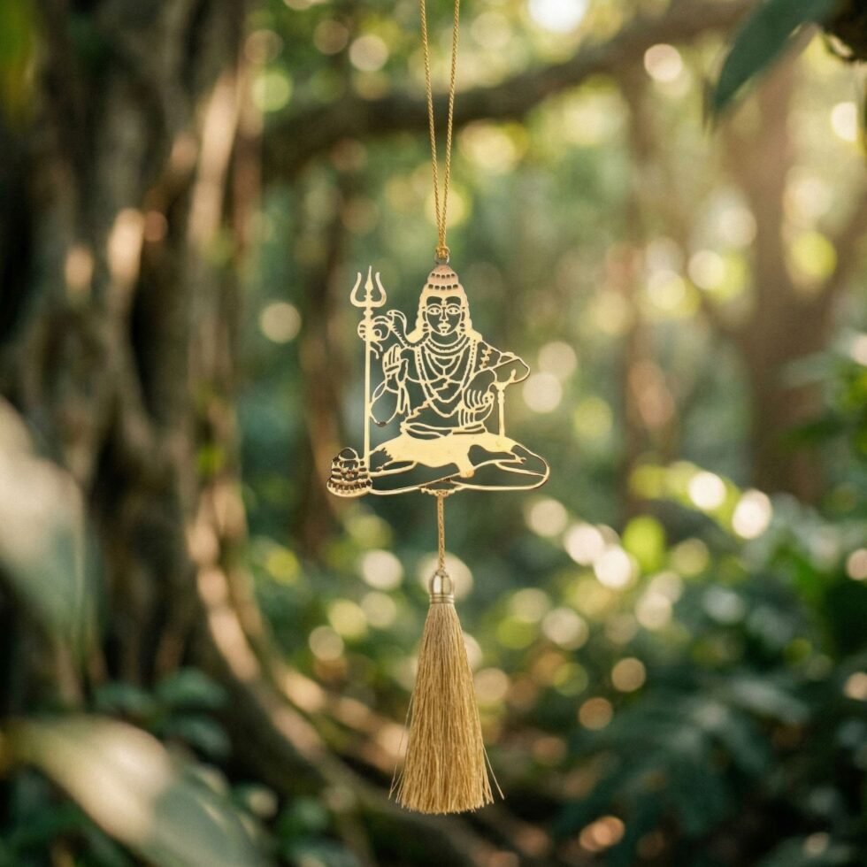Shiva hanging decor in car rear view mirror brass Mahadev ornament spiritual car decor Indian gift
