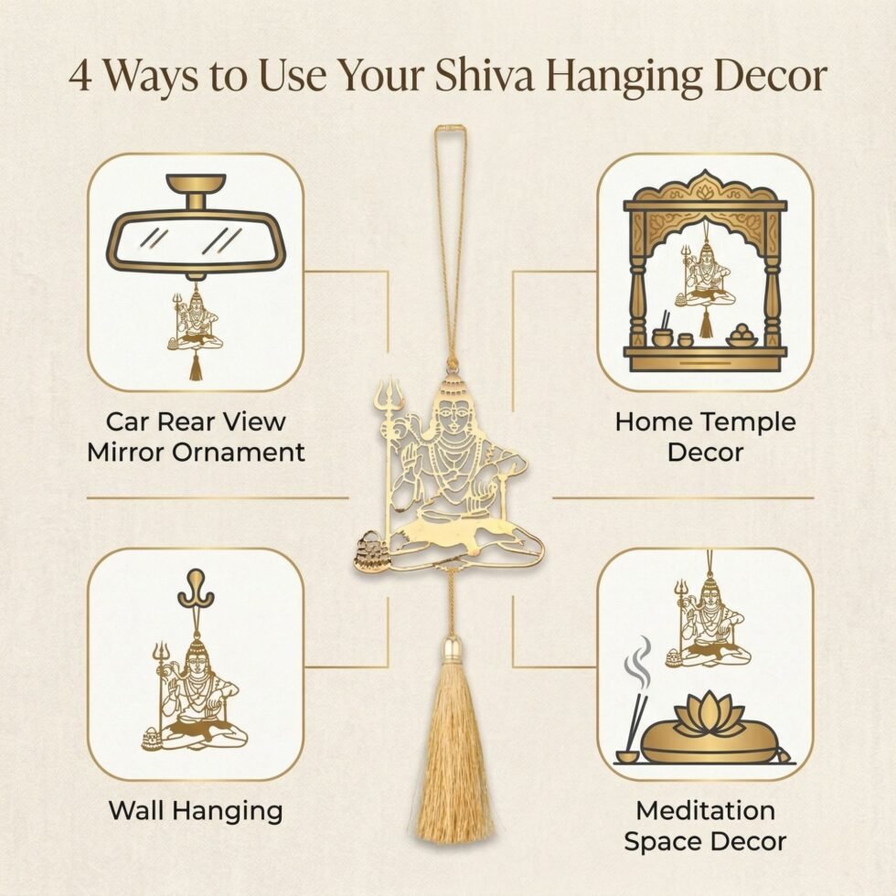 Shiva hanging decor uses car rear view mirror ornament home temple wall hanging meditation decor Indian gift
