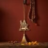 Shiva hanging decor brass Mahadev with tassel barn red background rudraksha beads spiritual Indian gift