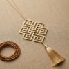 Endless Knot hanging decor with rudraksha beads spiritual decor meditation setup unique gift