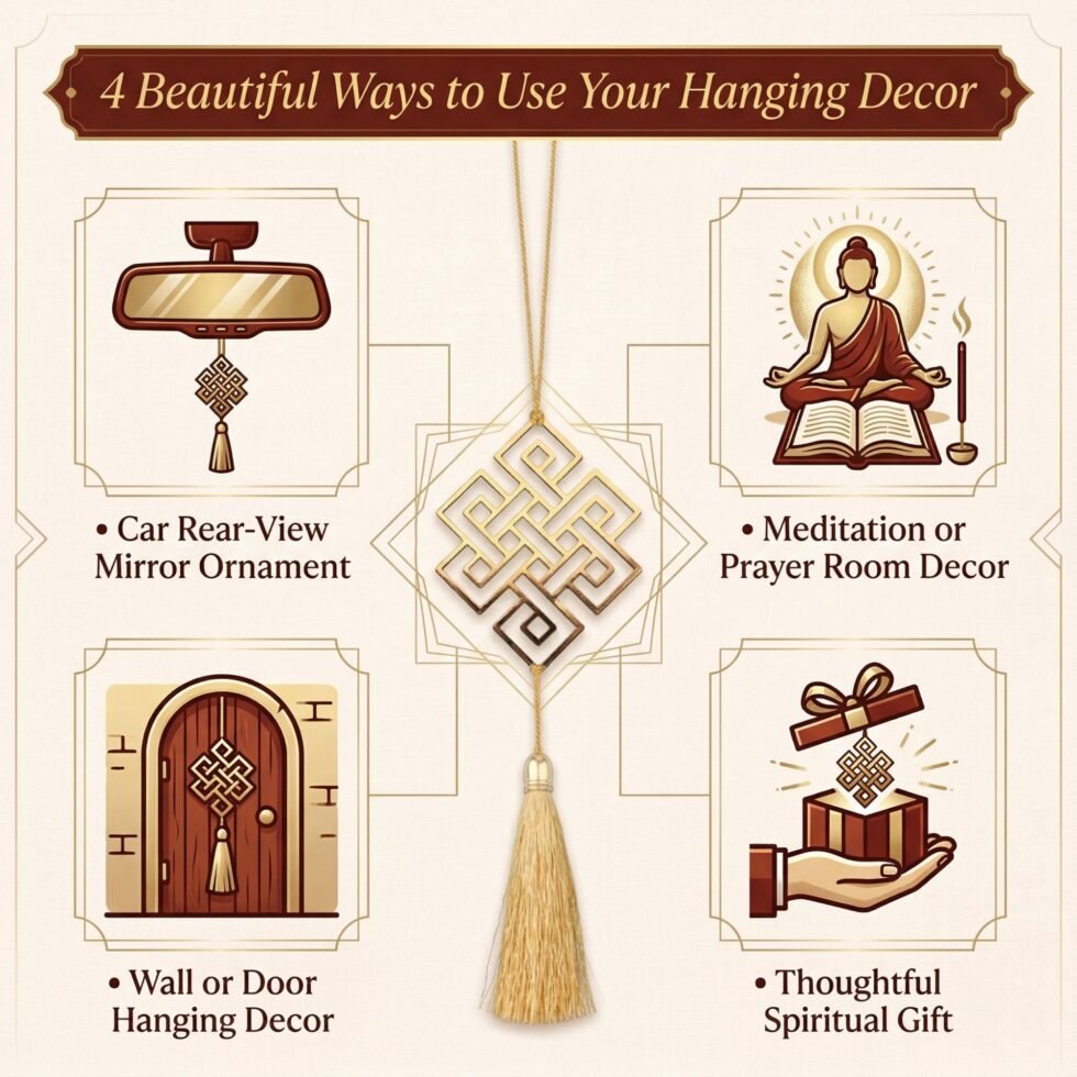 Endless Knot hanging decor uses infographic car mirror wall decor meditation unique gift