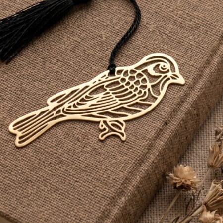 Bird Brass Bookmark with Tassel – Gold Polished Metal Book Marker | Unique Gift, Indian Gifts