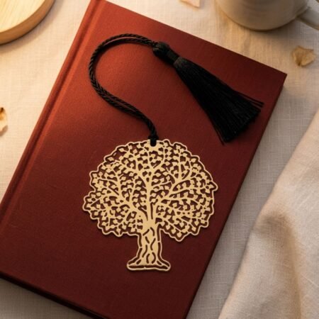 Bodhi Tree Brass Bookmark with Tassel – Gold Polished Metal Book Marker | Unique Gift, Indian Gifts