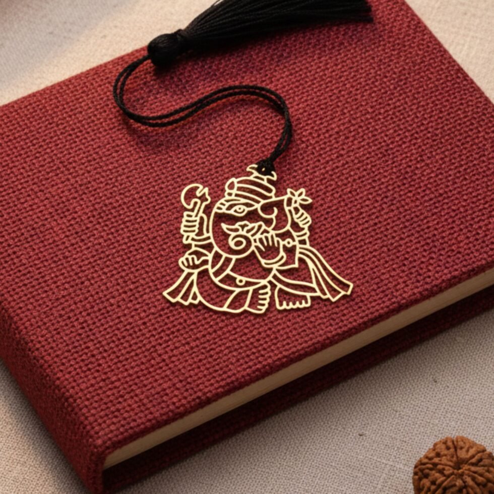 Ganesha brass bookmark on maroon book black tassel metal bookmark unique gift Indian gifts