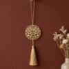 Lotus mandala hanging decor gold brass on barn red wall with tassel, Indian spiritual decor gift USA