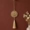 Lotus mandala hanging decor gold brass on barn red wall with tassel, Indian spiritual decor gift USA